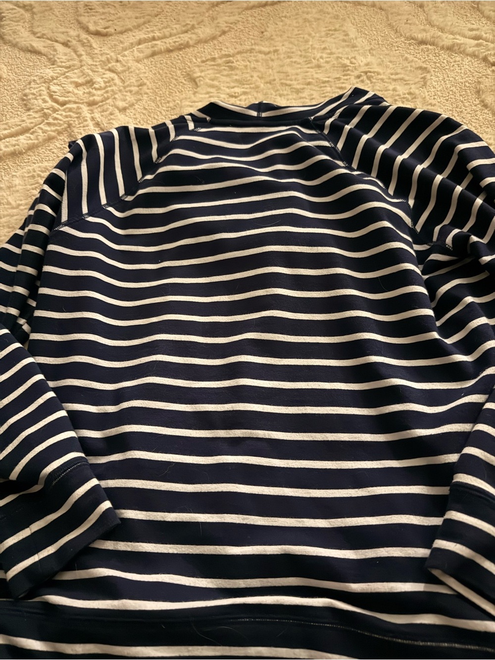 MICHAEL Michael Kors Navy and White Striped Knit Top with Drawstring
